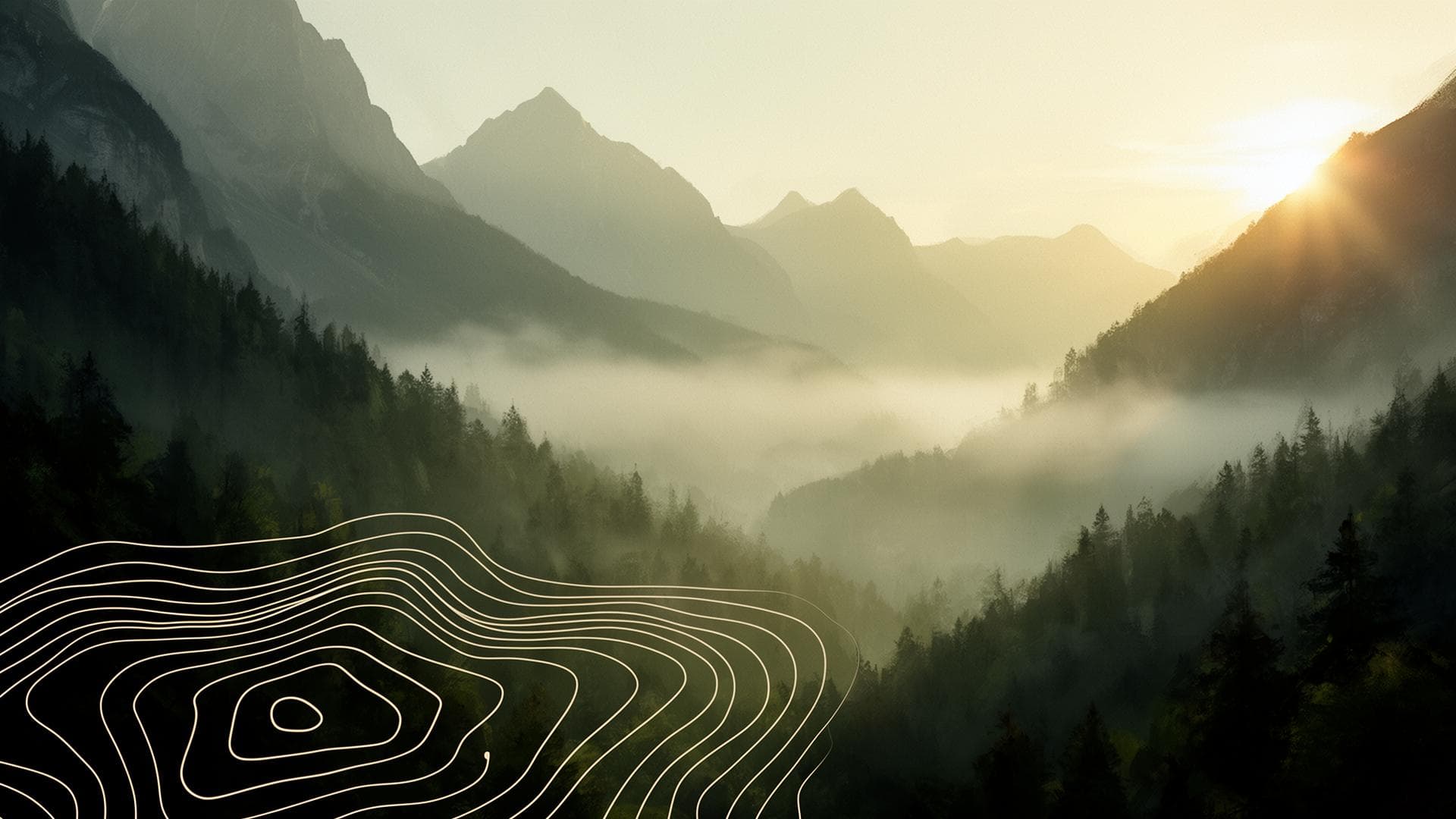 Misty alpine valley at dawn